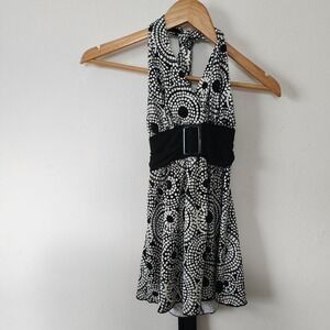 Y2K Black And White Polka Dot Halter Tank Top by Wrapper Size Small